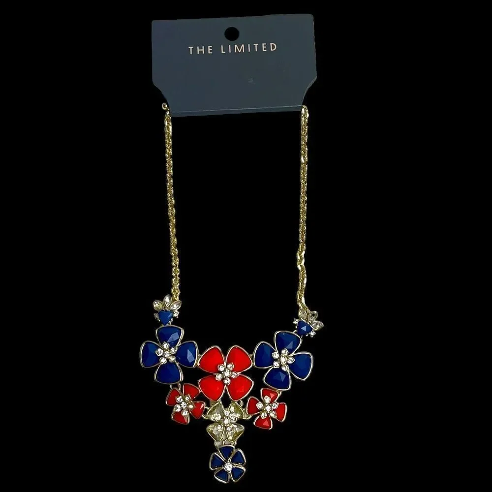 The Limited ORANGE and BLUE Flower Necklace with Gold Chain